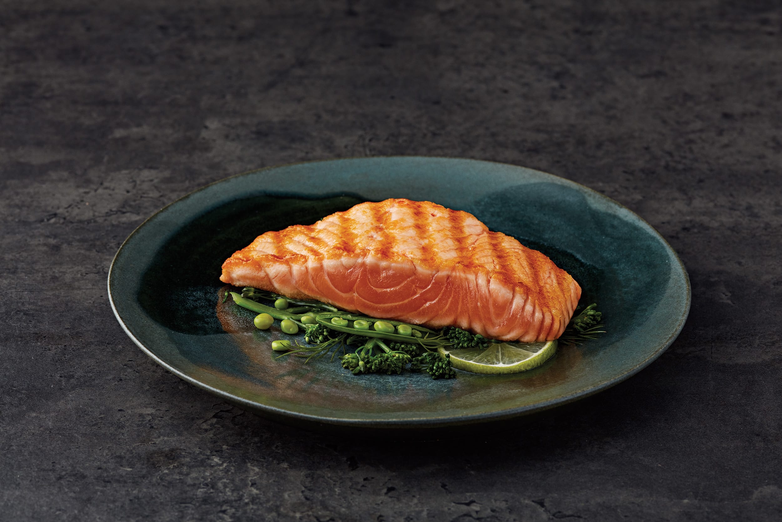 A plated dish of Norwegian salmon